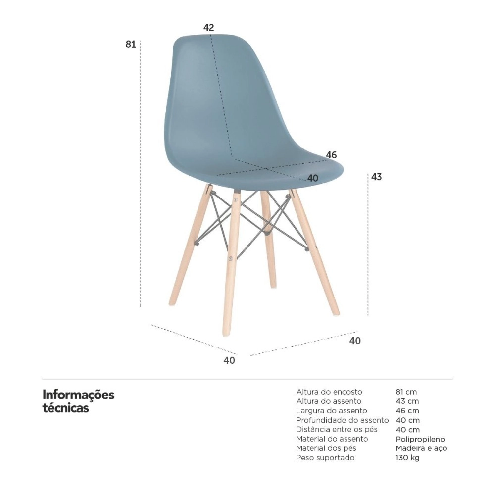 Kit 4 Cadeiras de jantar Charles Eames Eiffel DSW em Polipropileno - Azul petróleo Kit 4 Cadeiras de jantar Charles Eames Eiffel DSW em Polipropileno - Azul petróleo