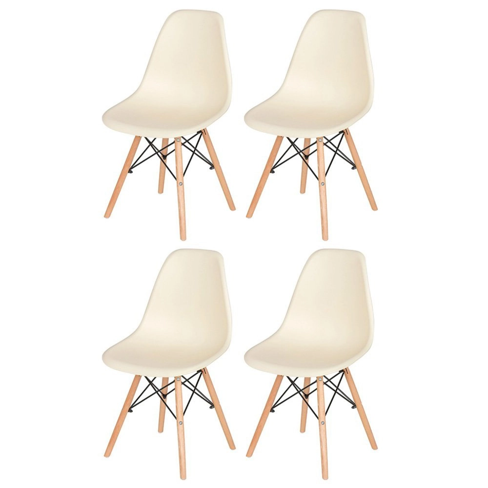 Kit 4 Cadeiras de jantar Charles Eames Eiffel DSW em Polipropileno - Creme Kit 4 Cadeiras de jantar Charles Eames Eiffel DSW em Polipropileno - Creme