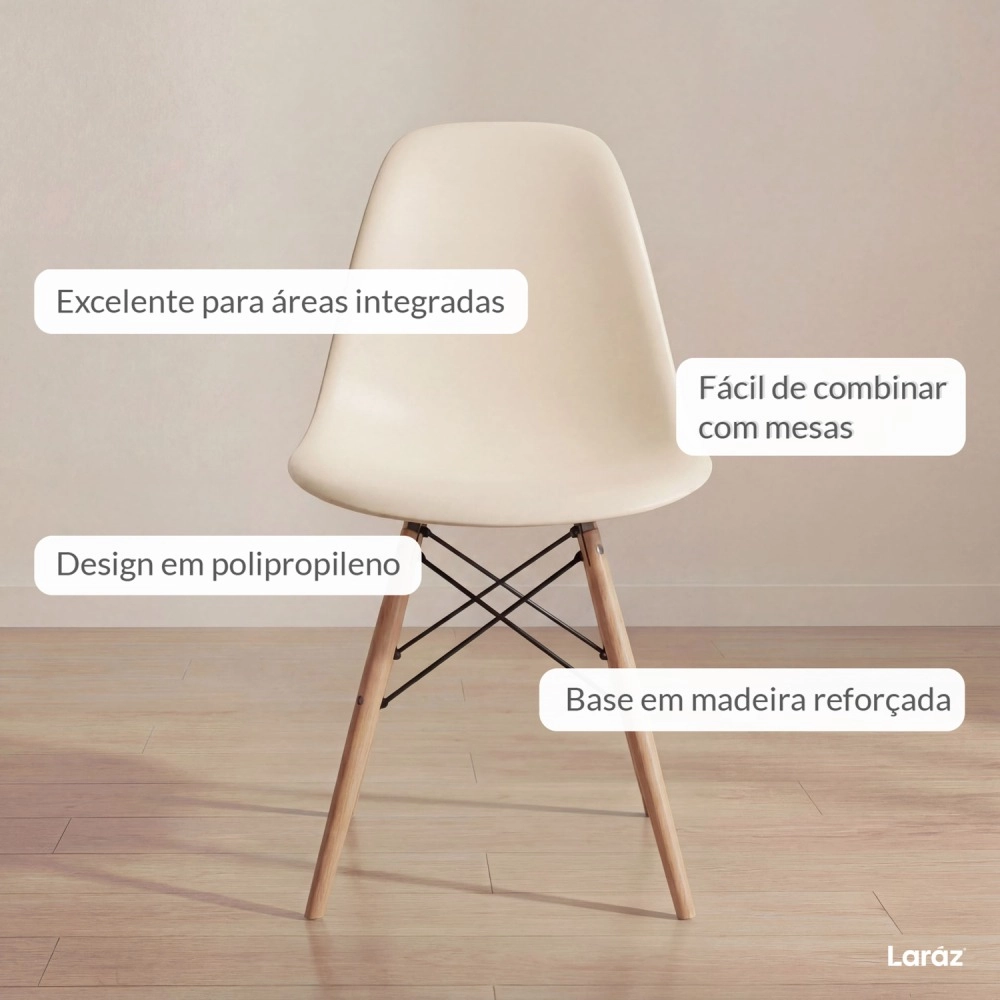 Kit 4 Cadeiras de jantar Charles Eames Eiffel DSW em Polipropileno - Creme Kit 4 Cadeiras de jantar Charles Eames Eiffel DSW em Polipropileno - Creme