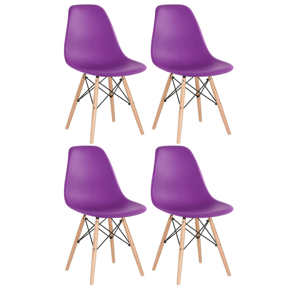 Kit 4 Cadeiras de jantar Charles Eames Eiffel DSW em Polipropileno - Roxo