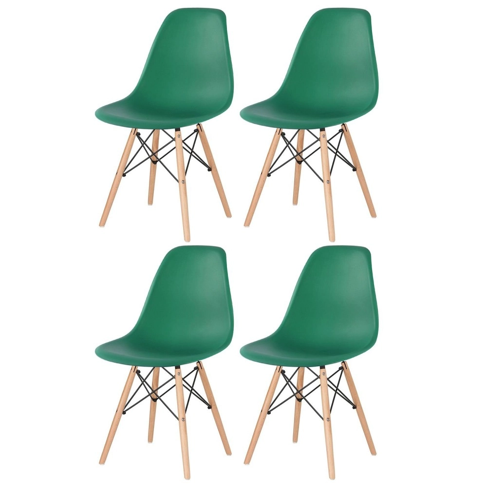 Kit 4 Cadeiras de jantar Charles Eames Eiffel DSW em Polipropileno - Verde escuro