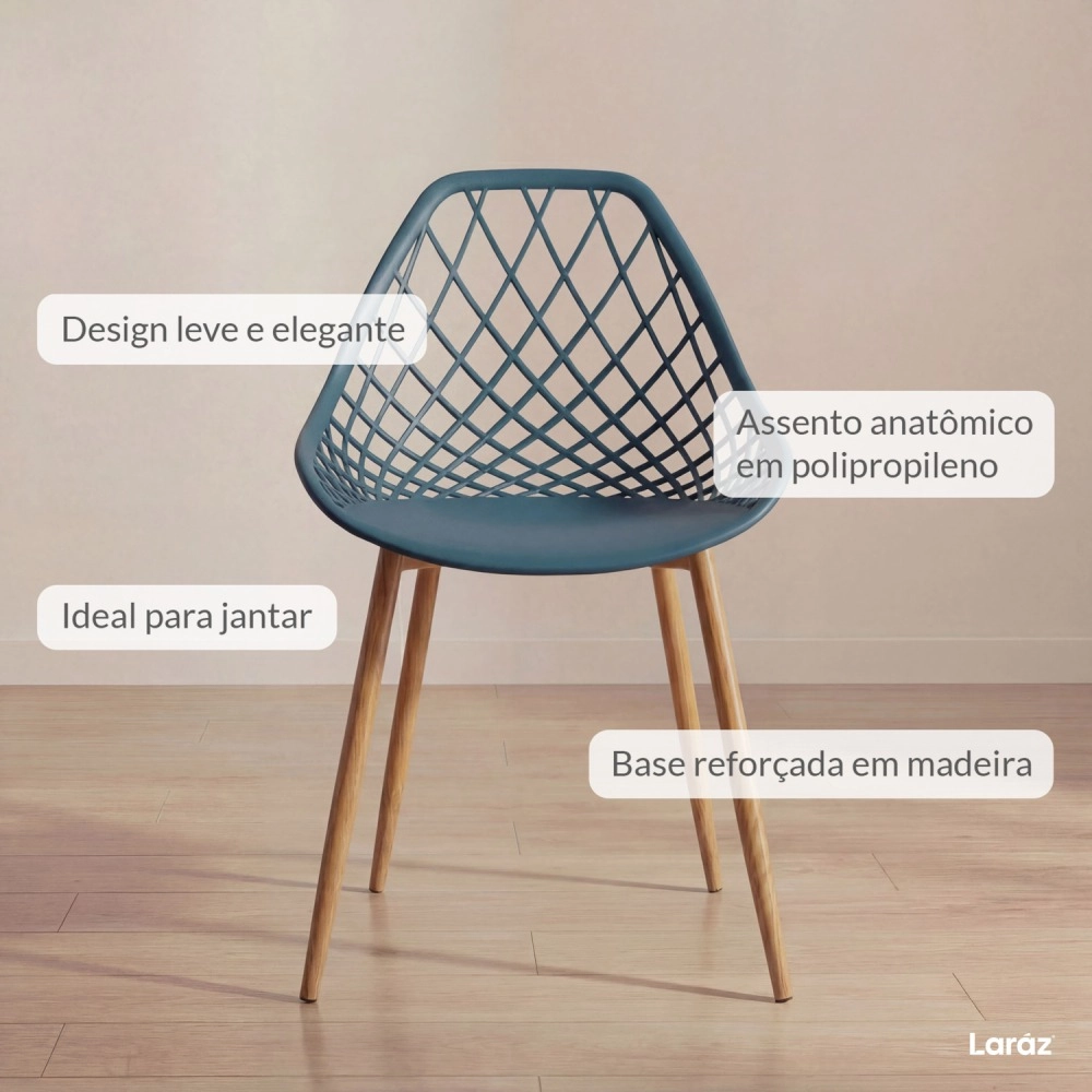 Kit 4 Cadeiras de jantar Clarice Cloe com design contemporâneo - Azul petróleo Kit 4 Cadeiras de jantar Clarice Cloe com design contemporâneo - Azul petróleo