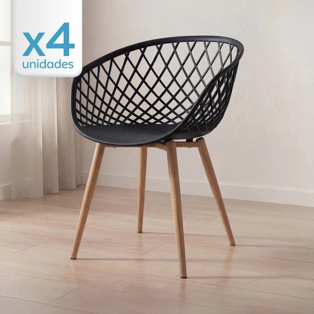 Kit 4 Cadeiras de jantar Clarice Nest com design moderno e anatômico - Preto