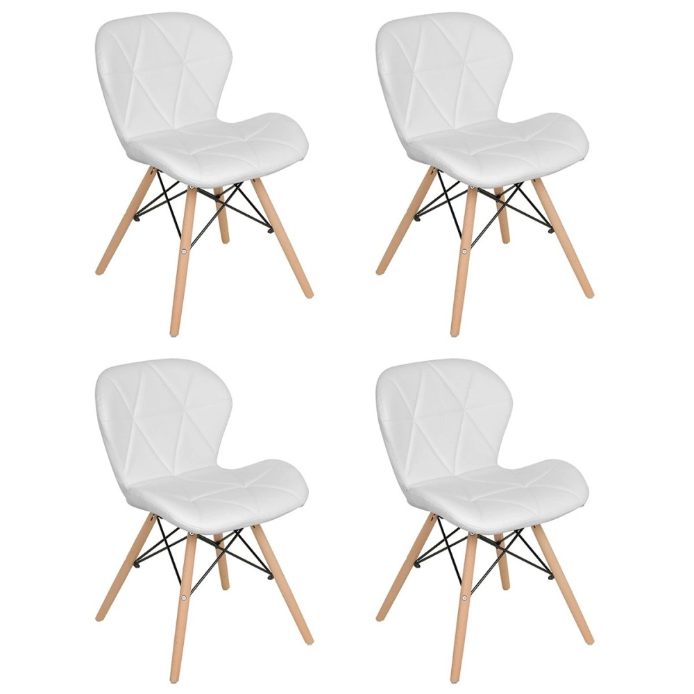 Kit 4 Cadeiras de jantar estofada Charles Eames Eiffel Slim Wood confort – Branco Kit 4 Cadeiras de jantar estofada Charles Eames Eiffel Slim Wood confort – Branco