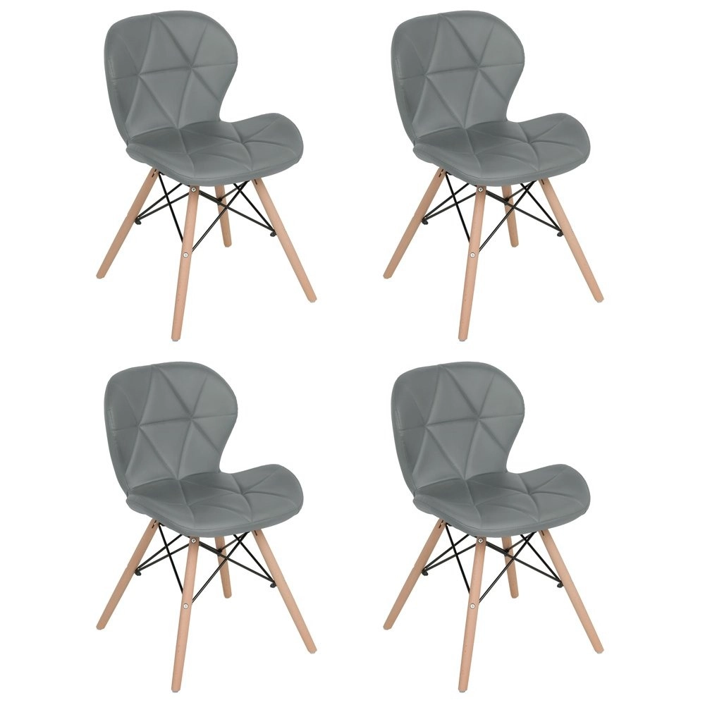 Kit 4 Cadeiras de jantar estofada Charles Eames Eiffel Slim Wood confort – Cinza Kit 4 Cadeiras de jantar estofada Charles Eames Eiffel Slim Wood confort – Cinza
