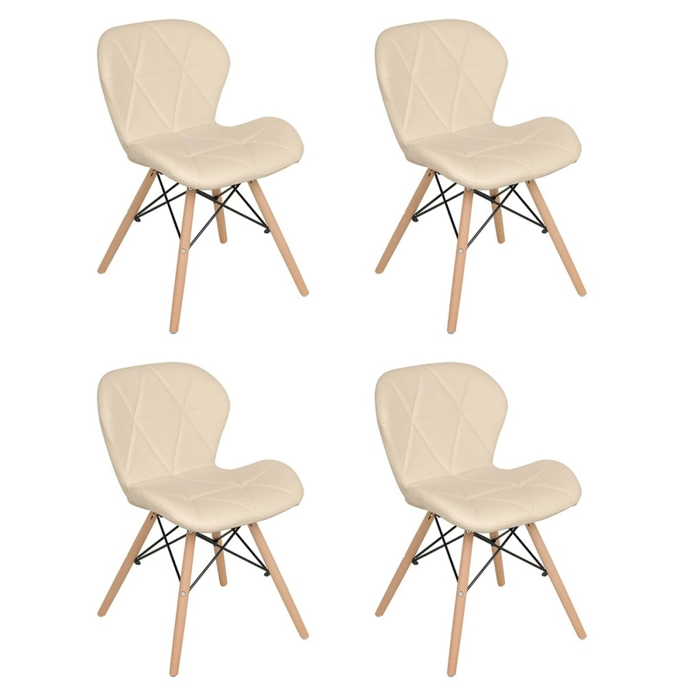Kit 4 Cadeiras de jantar estofada Charles Eames Eiffel Slim Wood confort – Nude Kit 4 Cadeiras de jantar estofada Charles Eames Eiffel Slim Wood confort – Nude