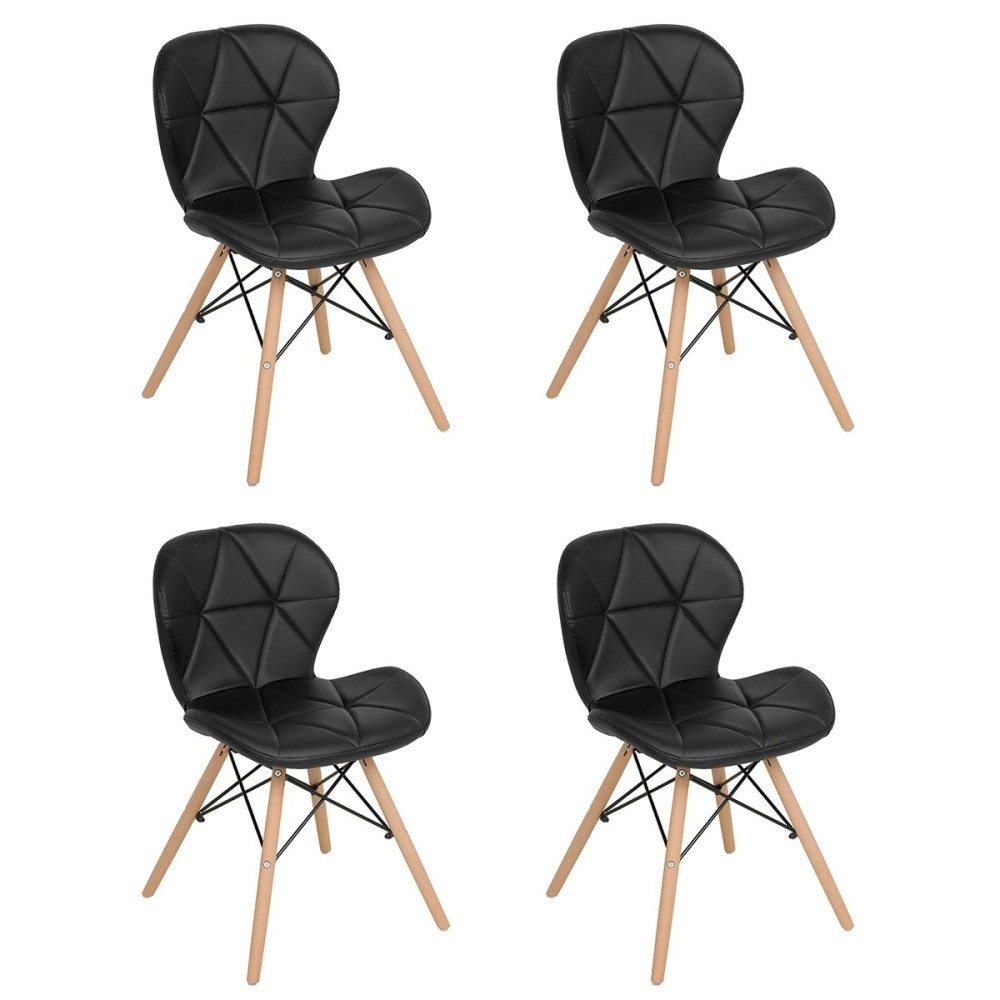Kit 4 Cadeiras de jantar estofada Charles Eames Eiffel Slim Wood confort – Preto