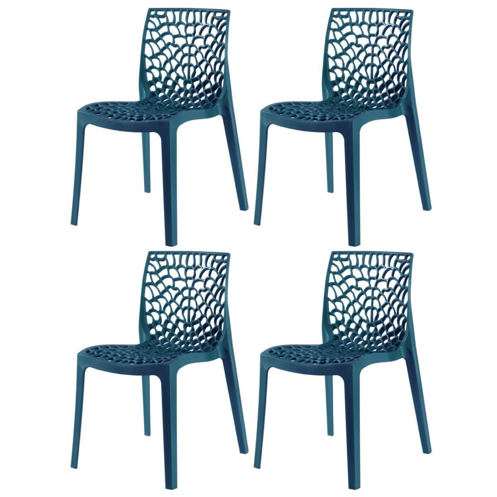 Kit 4 Cadeiras de jantar Gruvyer com design contemporâneo e anatômico - Azul petróleo