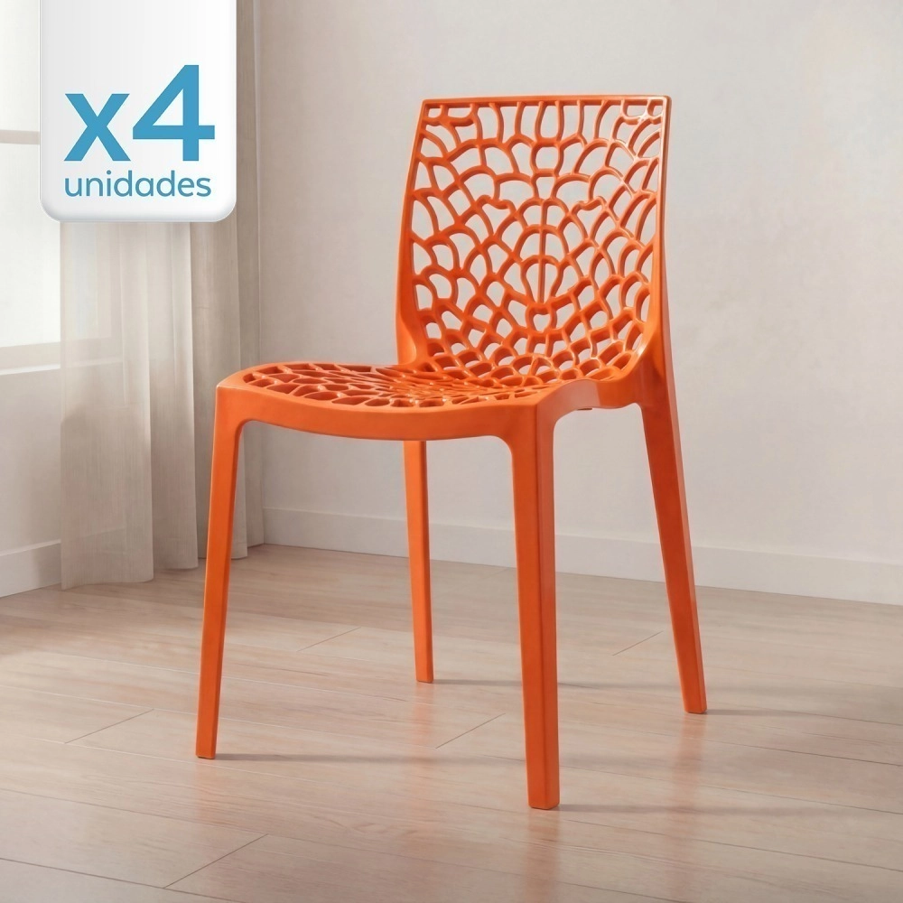Kit 4 Cadeiras de jantar Gruvyer com design contemporâneo e anatômico - Laranja
