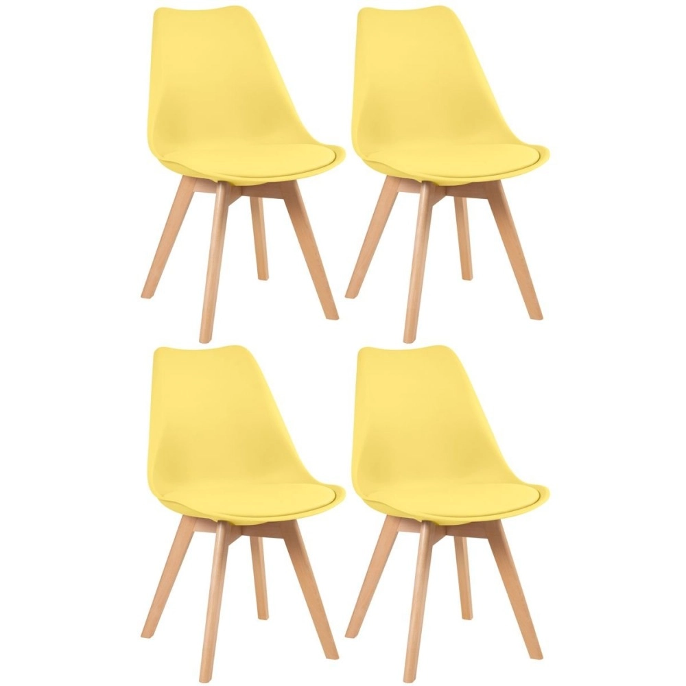 Kit 4 Cadeiras de jantar Leda com assento estofado e design moderno - Amarelo