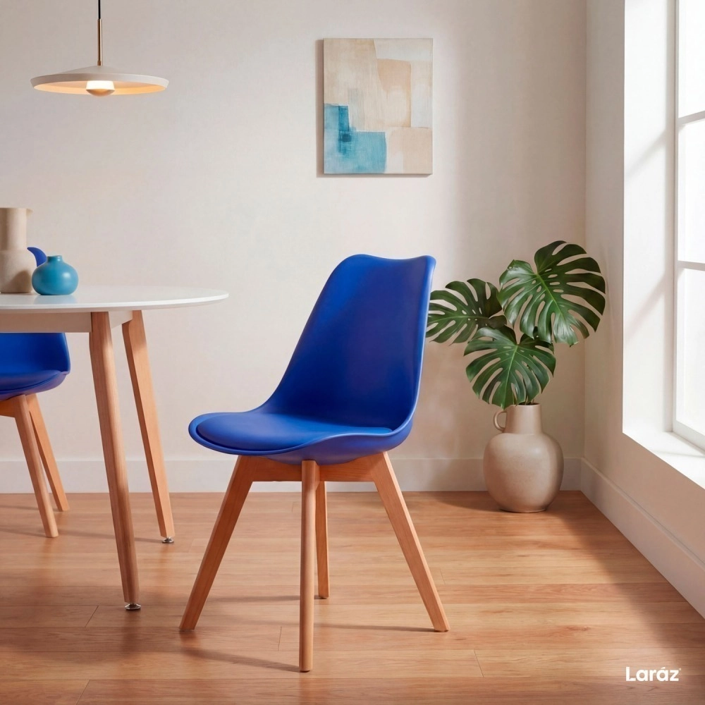 Kit 4 Cadeiras de jantar Leda com assento estofado e design moderno - Azul Bic