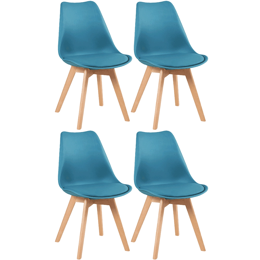 KIt 4 Cadeiras de jantar Leda com assento estofado e design moderno - Azul petróleo