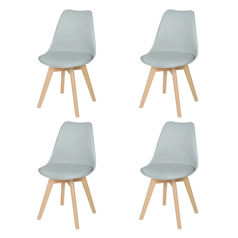 Kit 4 Cadeiras de jantar Leda com assento estofado e design moderno - Cinza claro