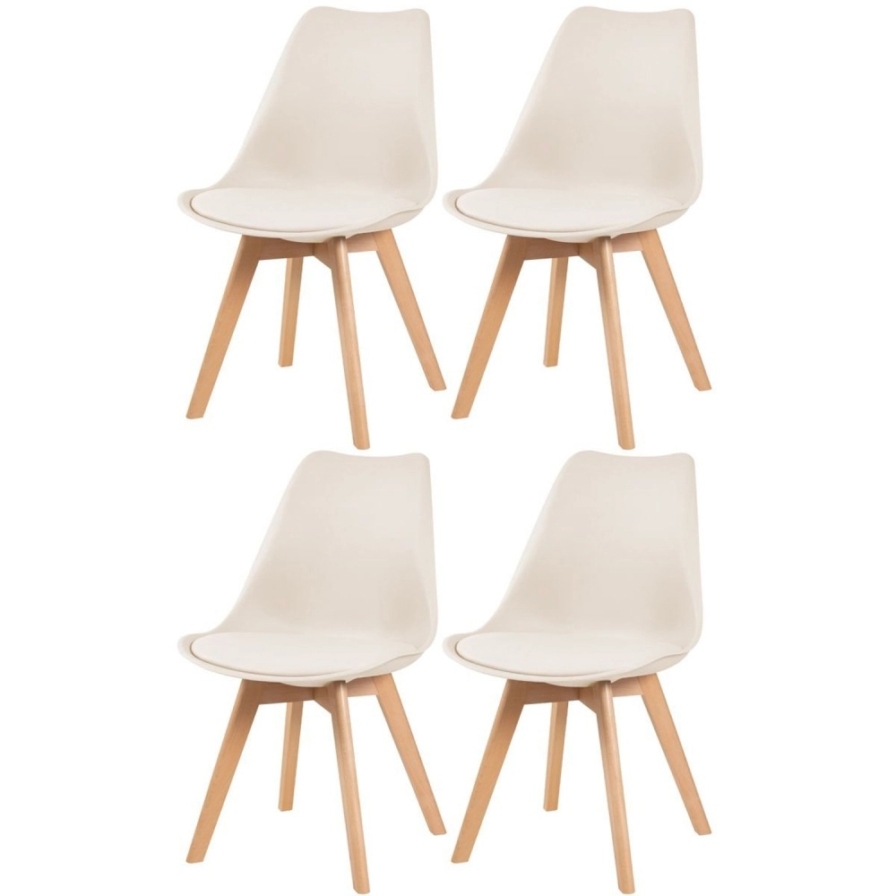 Kit 4 Cadeiras de jantar Leda com assento estofado e design moderno - Creme