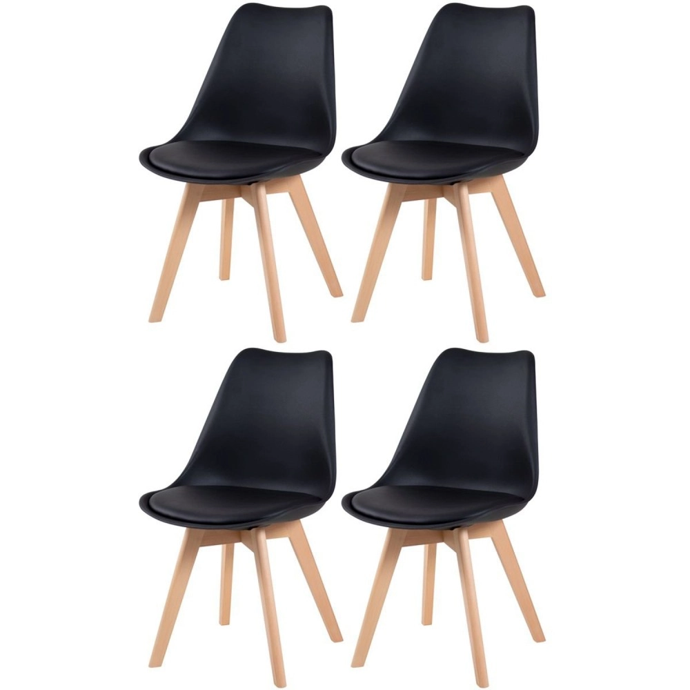 Kit 4 Cadeiras de jantar Leda com assento estofado e design moderno - Preto