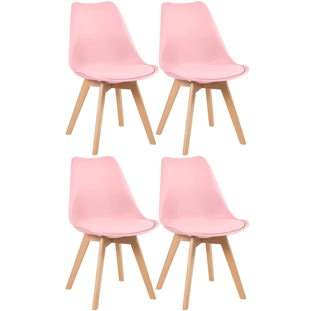 Kit 4 Cadeiras de jantar Leda com assento estofado e design moderno - Rosa claro Kit 4 Cadeiras de jantar Leda com assento estofado e design moderno - Rosa claro