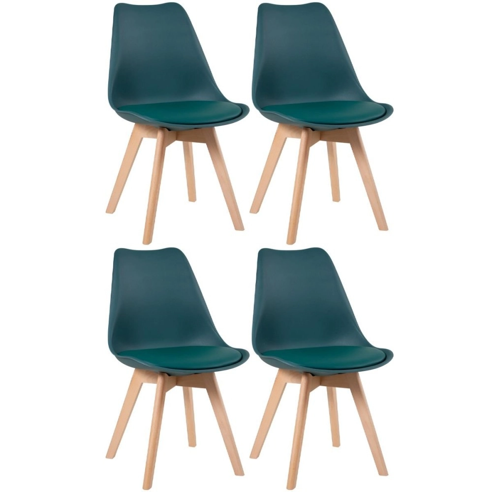 Kit 4 Cadeiras de jantar Leda com assento estofado e design moderno - Verde escuro