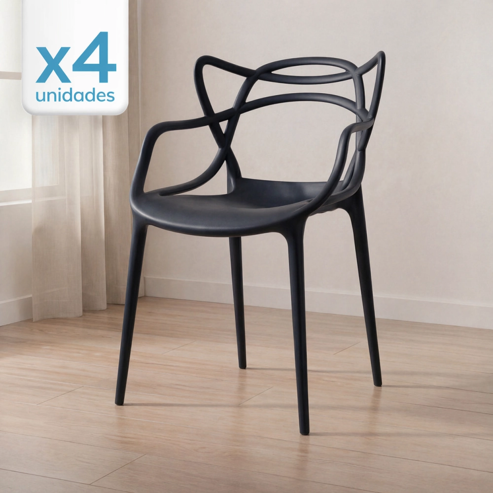 Kit 4 Cadeiras de jantar Master Allegra Design Moderno em Polipropileno - Preto Kit 4 Cadeiras de jantar Master Allegra Design Moderno em Polipropileno - Preto