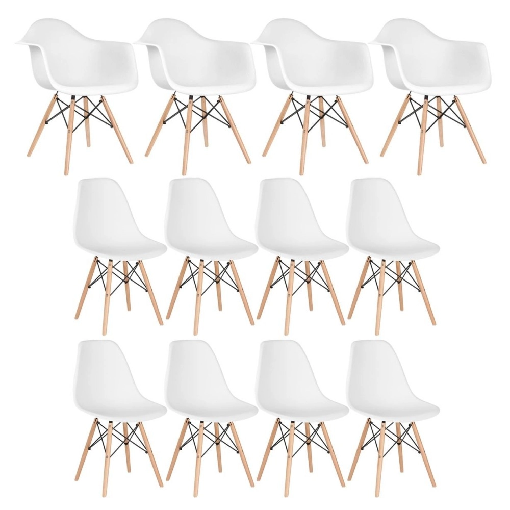 Kit 4 Cadeiras Eames DAW com Braços + 8 Cadeiras Eiffel DSW - Branco Kit 4 Cadeiras Eames DAW com Braços + 8 Cadeiras Eiffel DSW - Branco
