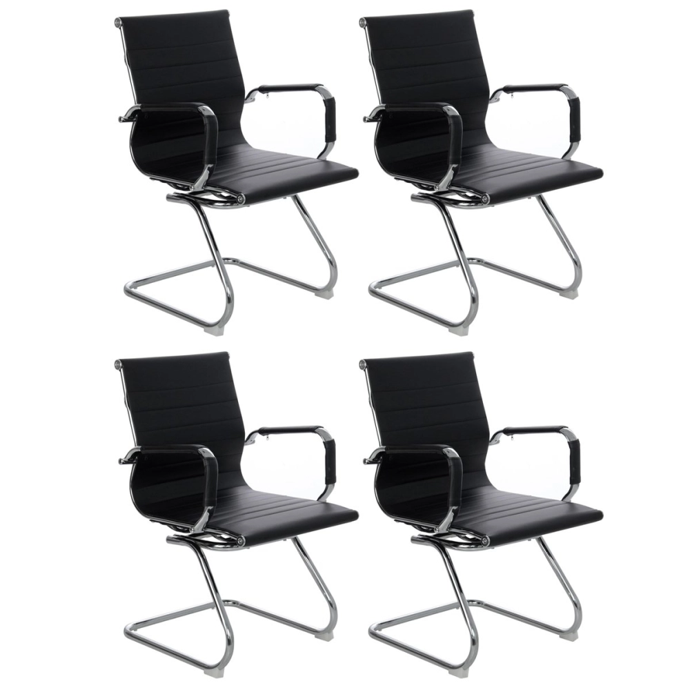 Kit 4 cadeiras escritório Esteirinha Home office fixa recepção - Preto