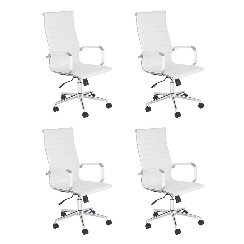 Kit 4 Cadeiras Esteirinha Diretor com rodízios para escritório – Branco Kit 4 Cadeiras Esteirinha Diretor com rodízios para escritório – Branco