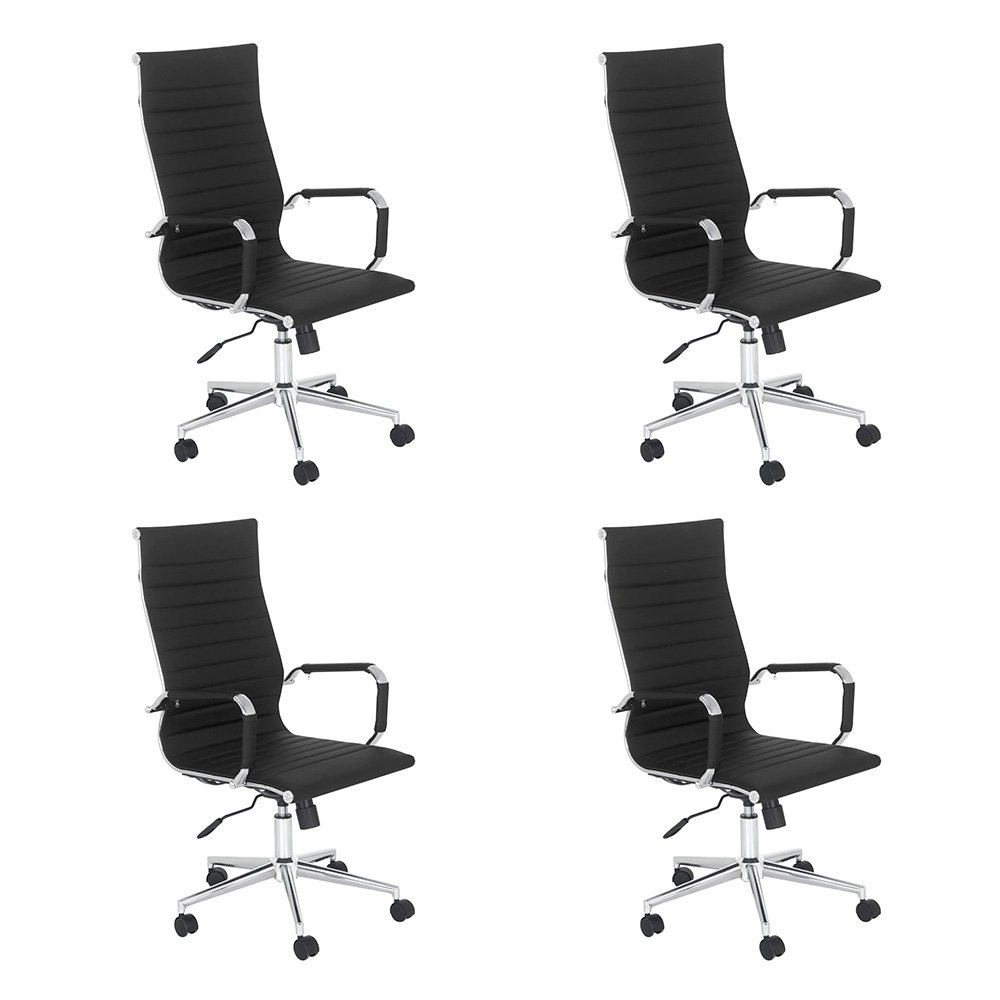 Kit 4 Cadeiras Esteirinha Diretor com rodízios para escritório – Preto Kit 4 Cadeiras Esteirinha Diretor com rodízios para escritório – Preto