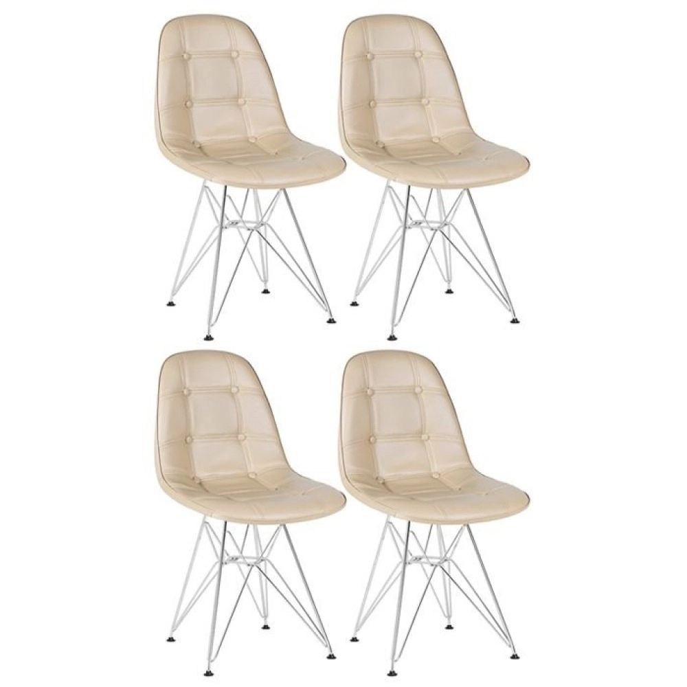 Kit 4 Cadeiras estofada Charles Eames Eiffel Botonê DKR com pés de metal cromado - Nude Kit 4 Cadeiras estofada Charles Eames Eiffel Botonê DKR com pés de metal cromado - Nude