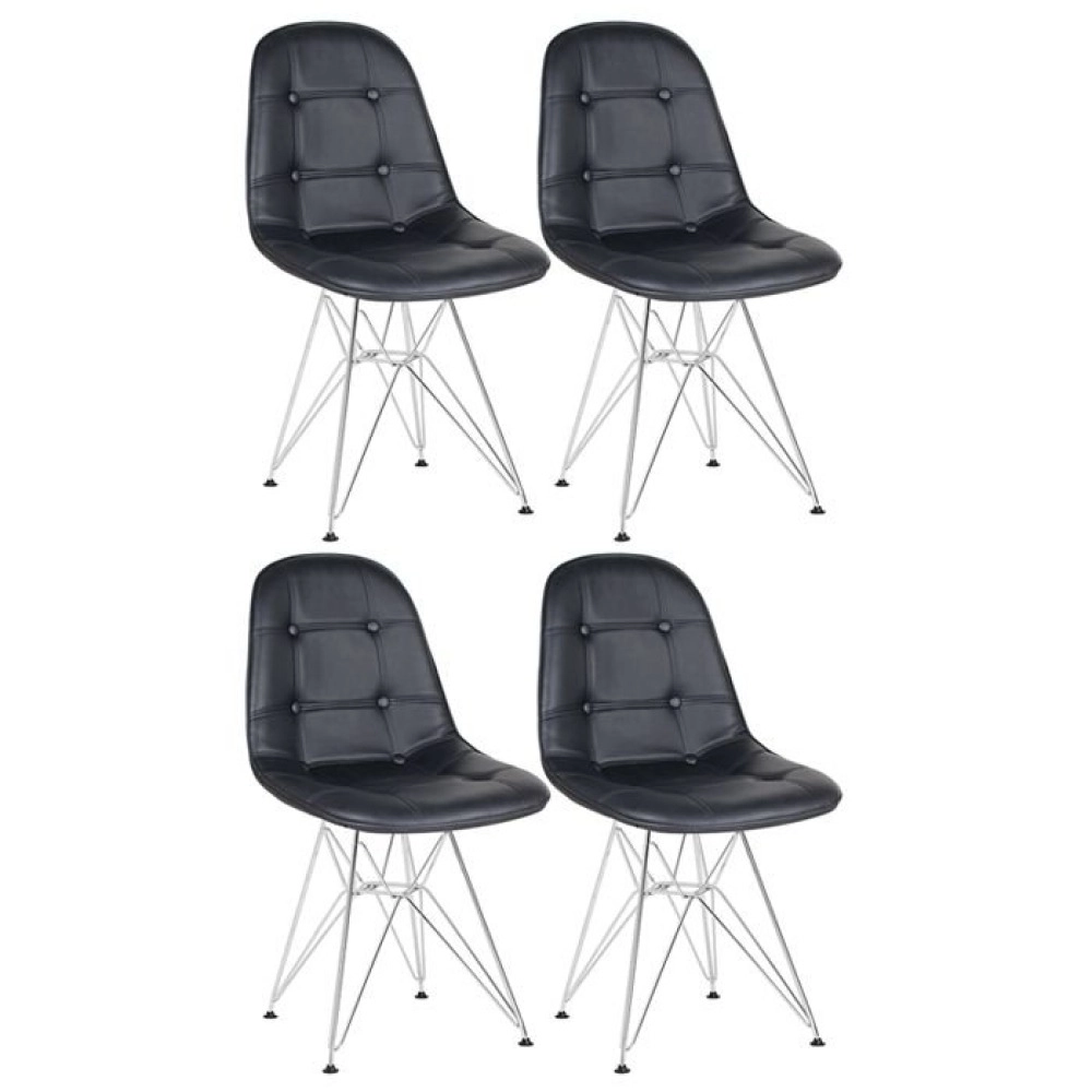 Kit 4 Cadeiras estofada Charles Eames Eiffel Botonê DKR com pés de metal cromado – Preto