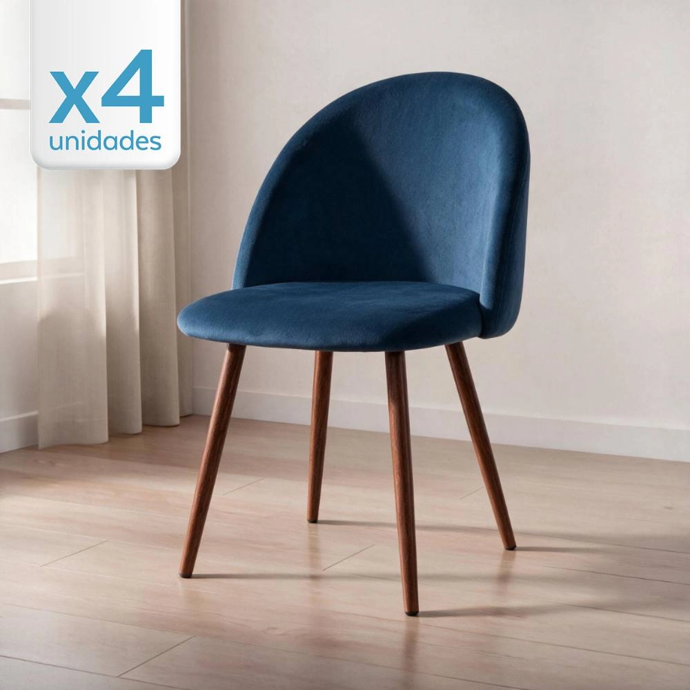 Kit 4 cadeiras estofada de jantar Maite Sedona em veludo – Azul