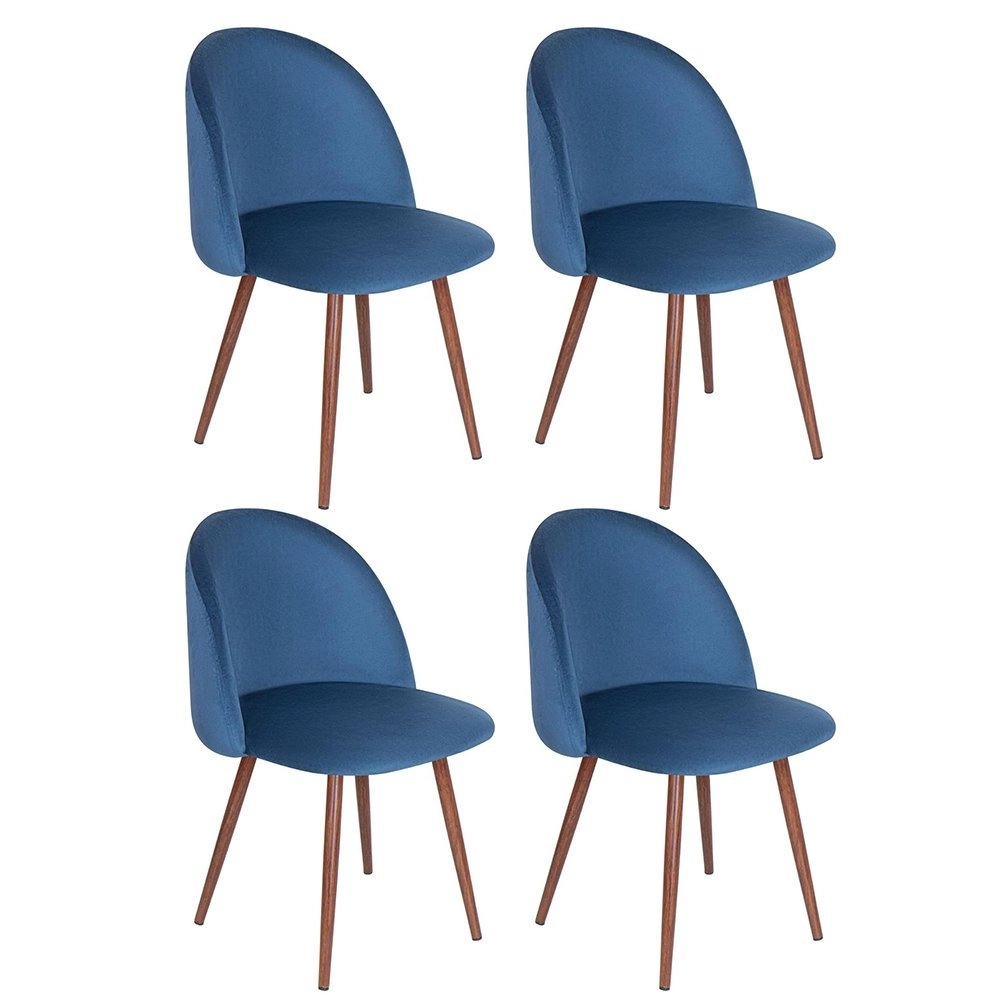 Kit 4 cadeiras estofada de jantar Maite Sedona em veludo – Azul