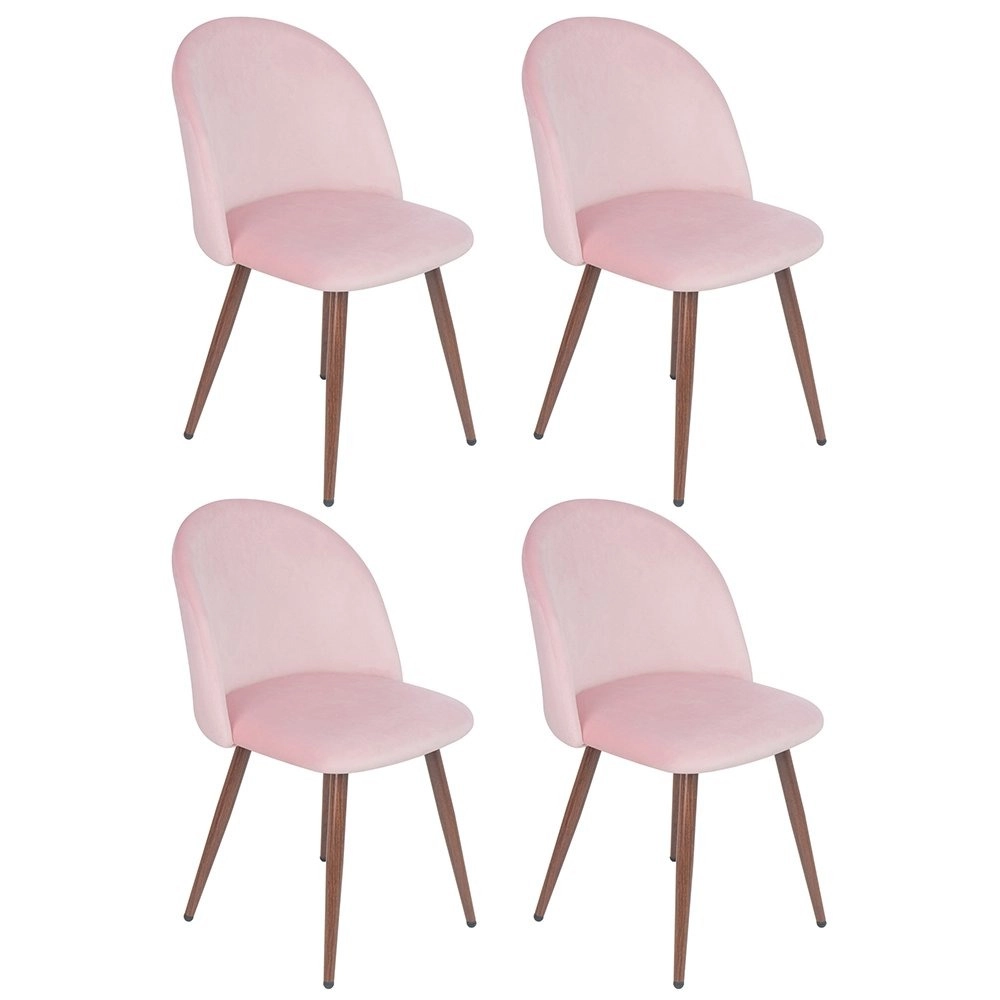 Kit 4 cadeiras estofada de jantar Maite Sedona em veludo – Rosa Claro Kit 4 cadeiras estofada de jantar Maite Sedona em veludo – Rosa Claro