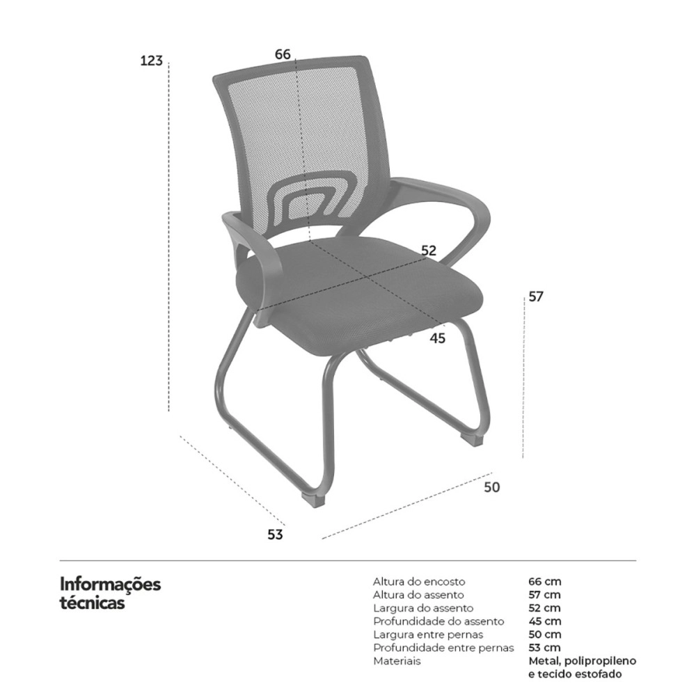 Kit 4 Cadeiras estofada Office Tok com base fixa para escritório – Preto