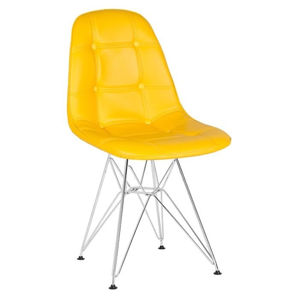 Kit 4 cadeiras estofadas Charles Eames Eiffel Botonê com pés de metal cromado - Amarelo