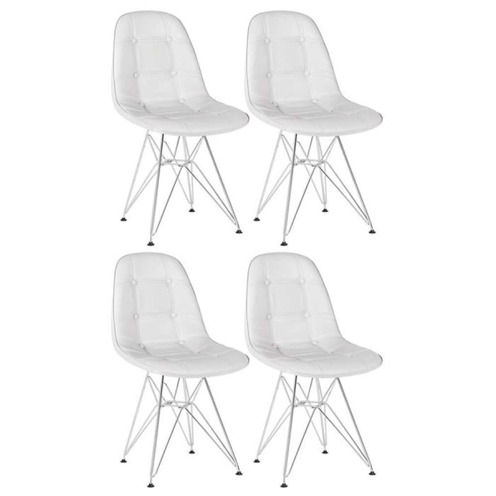 Kit 4 cadeiras estofadas Charles Eames Eiffel Botonê com pés de metal cromado - Cinza claro Kit 4 cadeiras estofadas Charles Eames Eiffel Botonê com pés de metal cromado - Cinza claro