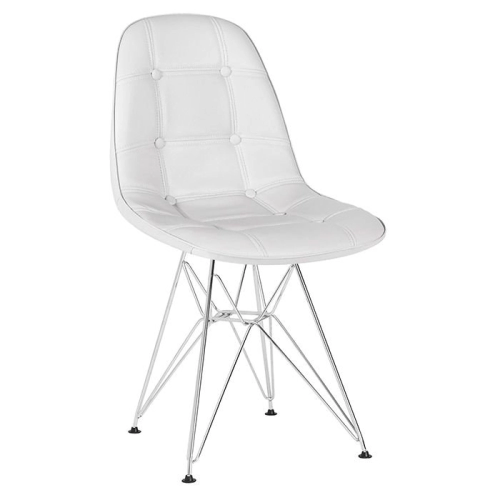 Kit 4 cadeiras estofadas Charles Eames Eiffel Botonê com pés de metal cromado - Cinza claro Kit 4 cadeiras estofadas Charles Eames Eiffel Botonê com pés de metal cromado - Cinza claro