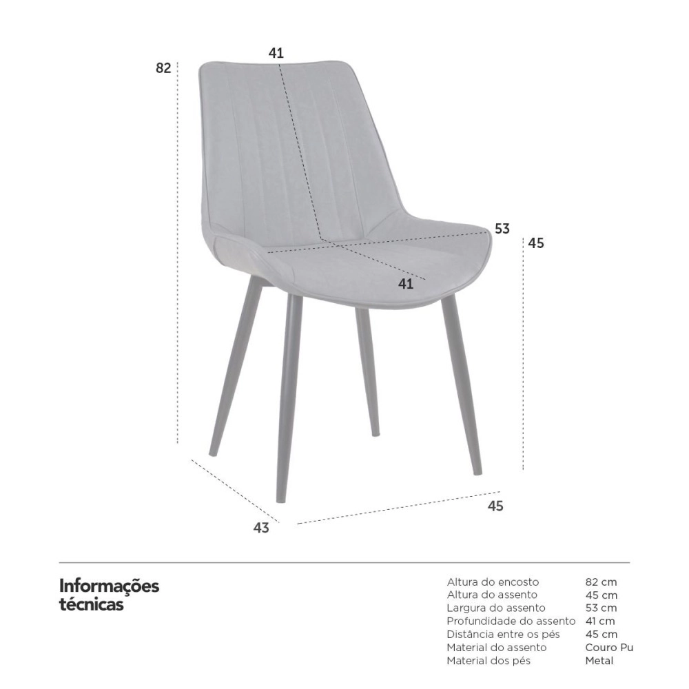 Kit 4 Cadeiras estofada Chicago com design industrial - Marrom Café