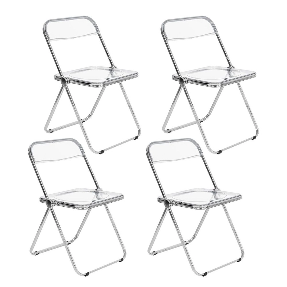 Kit 4 cadeiras jantar design dobrável cristal acrílico transparente Italia - Incolor Kit 4 cadeiras jantar design dobrável cristal acrílico transparente Italia - Incolor