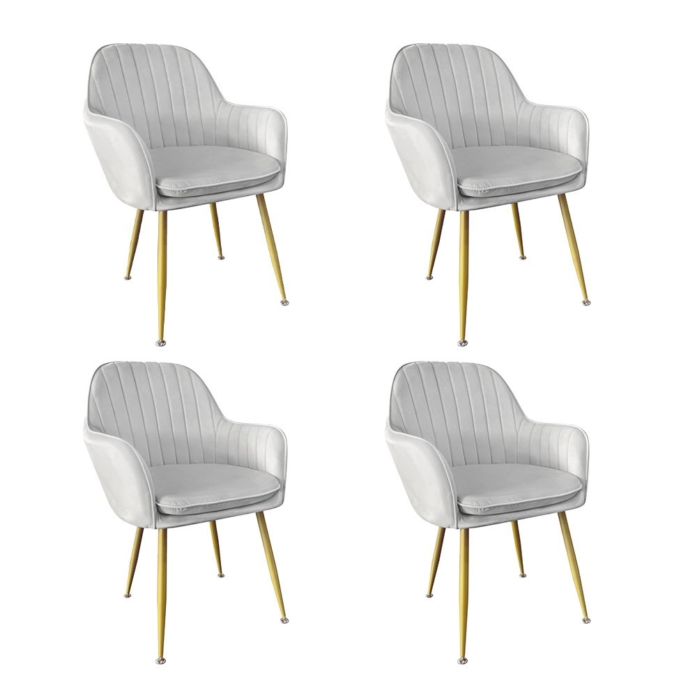 Kit 4 Cadeiras Poltrona Lines com pés dourados Suede para sala de jantar – Cinza Kit 4 Cadeiras Poltrona Lines com pés dourados Suede para sala de jantar – Cinza