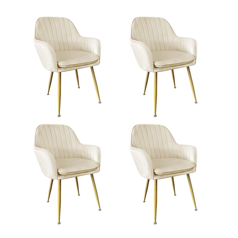 Kit 4 Cadeiras Poltrona Lines com pés dourados Suede para sala de jantar – Creme