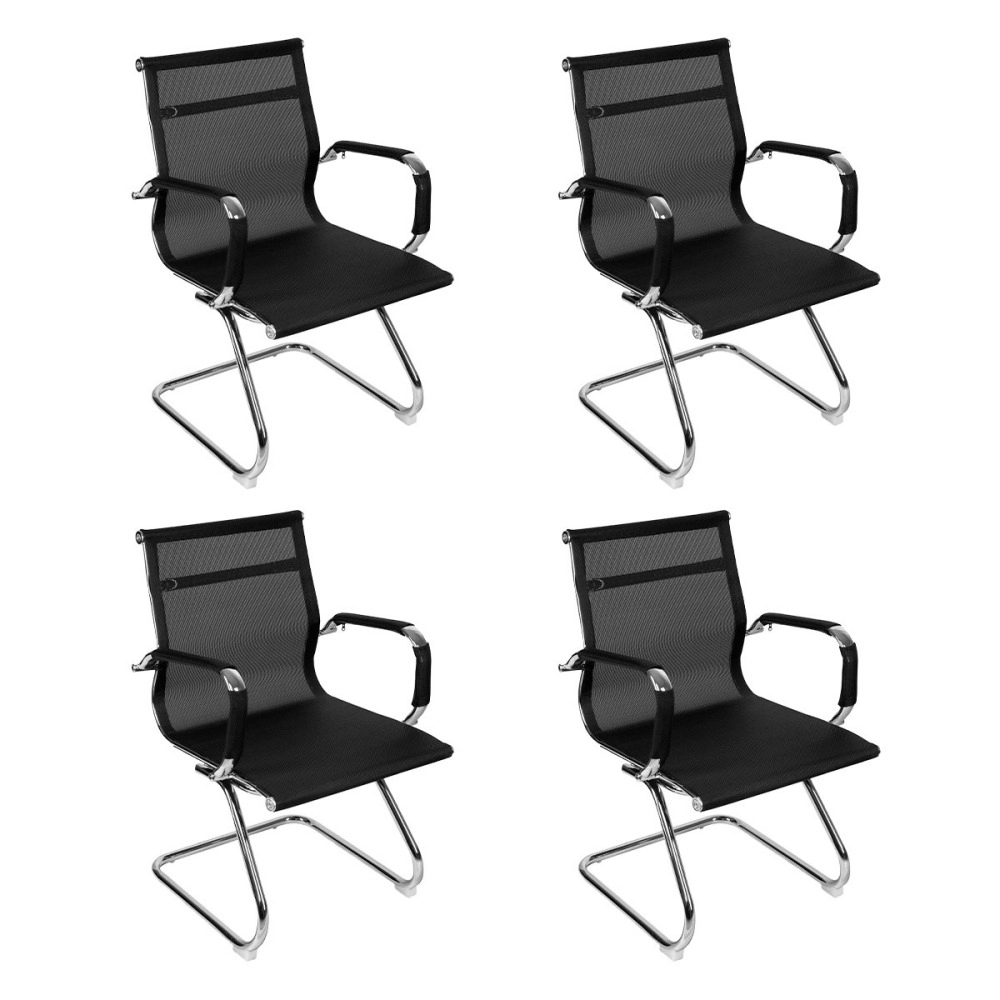 Kit 4 Cadeiras Tela para Escritório com Base Fixa - Preto Kit 4 Cadeiras Tela para Escritório com Base Fixa - Preto
