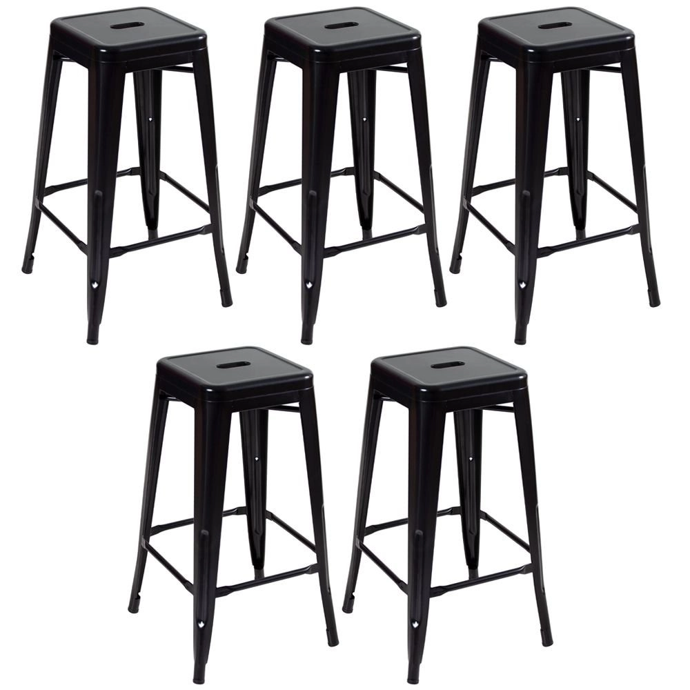Kit 5 Banquetas alta para bancada Iron Tolix 76 cm - Preto semibrilho