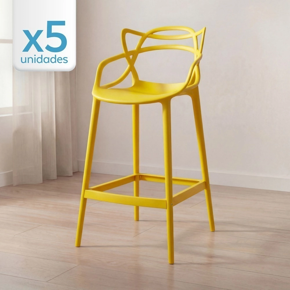 Kit 5 Banquetas alta para bancada Master Allegra em Polipropileno 78 cm - Amarelo Kit 5 Banquetas alta para bancada Master Allegra em Polipropileno 78 cm - Amarelo