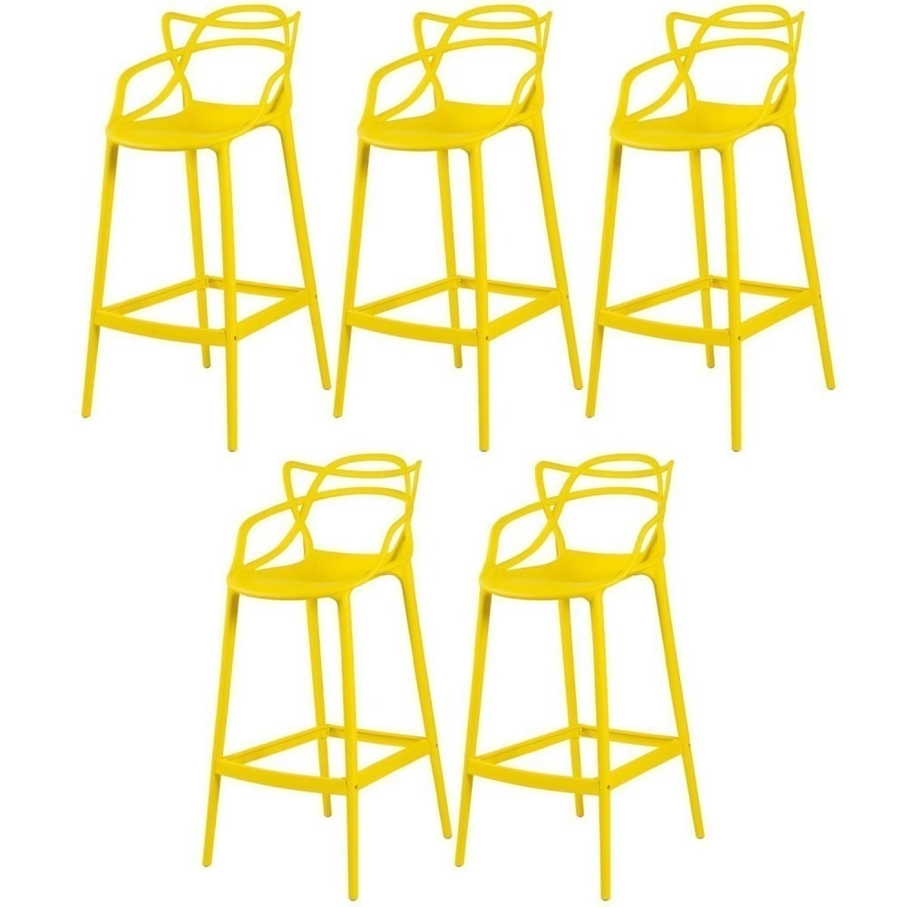 Kit 5 Banquetas alta para bancada Master Allegra em Polipropileno 78 cm - Amarelo Kit 5 Banquetas alta para bancada Master Allegra em Polipropileno 78 cm - Amarelo