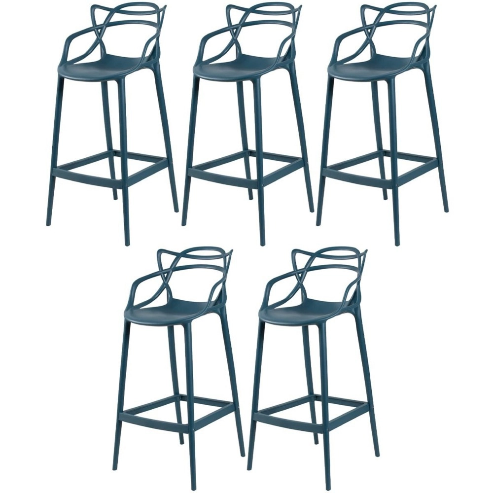 Kit 5 Banquetas alta para bancada Master Allegra em Polipropileno 78 cm - Azul petróleo