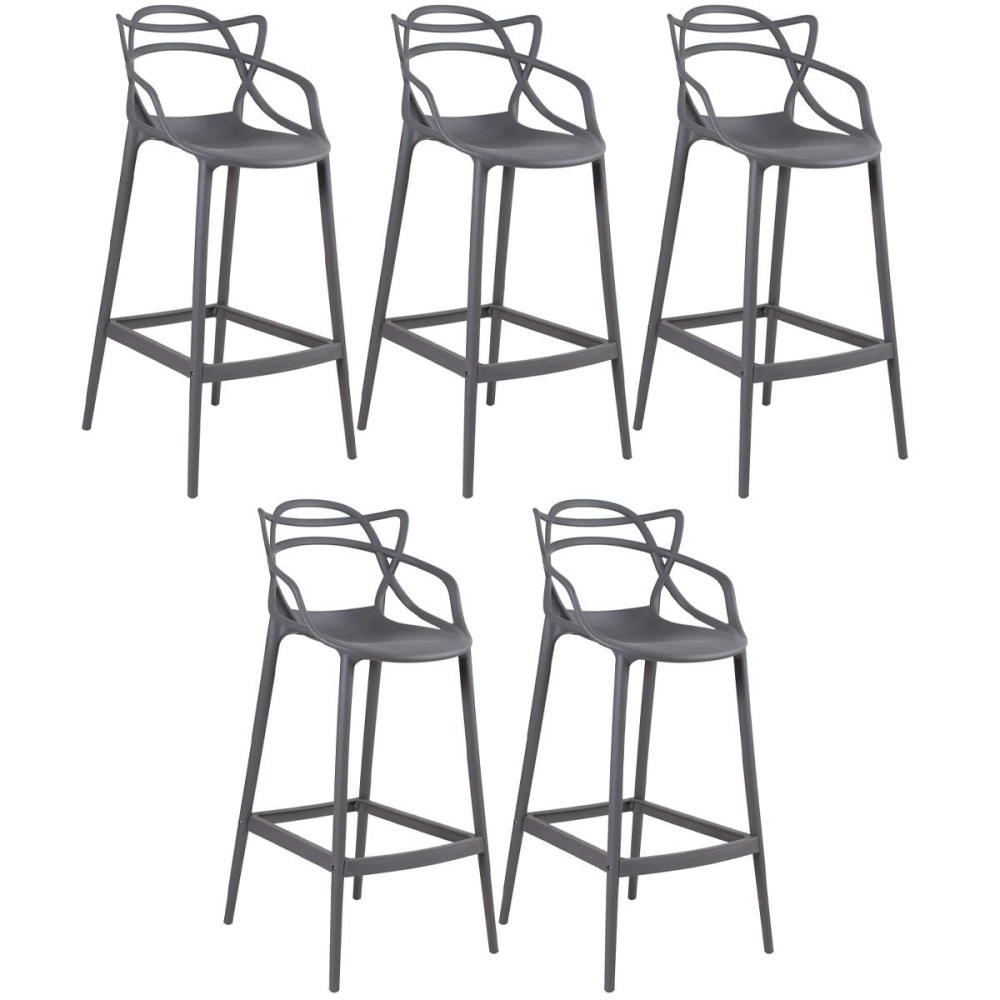 Kit 5 Banquetas alta para bancada Master Allegra em Polipropileno 78 cm - Cinza escuro Kit 5 Banquetas alta para bancada Master Allegra em Polipropileno 78 cm - Cinza escuro