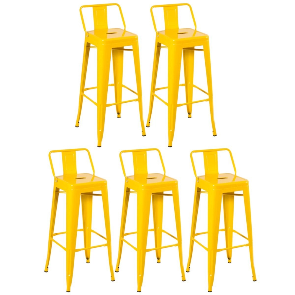 Kit 5 banquetas altas para bancada Iron Tolix com encosto 76 cm – Amarelo