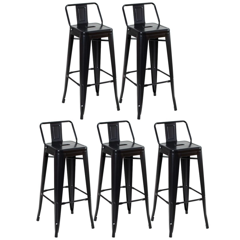 Kit 5 banquetas altas para bancada Iron Tolix com encosto 76 cm – Preto Semibrilho