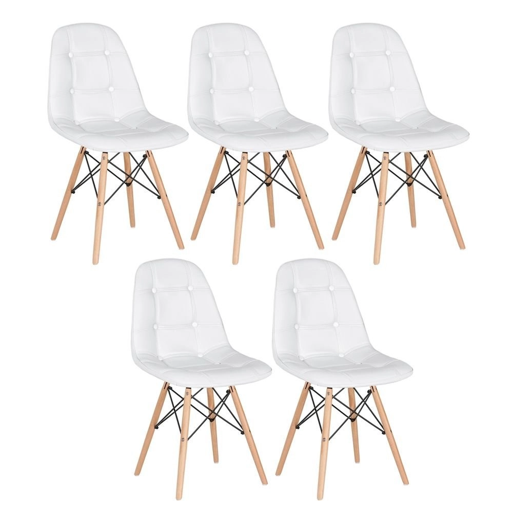 Kit 5 Cadeiras de jantar Charles Eames Eiffel Botonê Estofada – Branco Kit 5 Cadeiras de jantar Charles Eames Eiffel Botonê Estofada – Branco