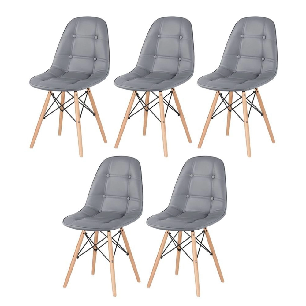 Kit 5 Cadeiras de jantar Charles Eames Eiffel Botonê Estofada – Cinza-escuro