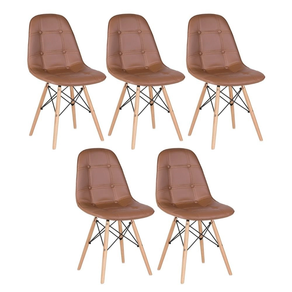 Kit 5 Cadeiras de jantar Charles Eames Eiffel Botonê Estofada - Marrom Kit 5 Cadeiras de jantar Charles Eames Eiffel Botonê Estofada - Marrom